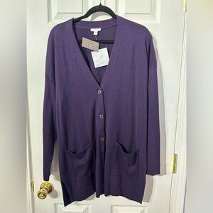 NWT J. Jill Purple Cardigan Sweater Classic Knit (M)